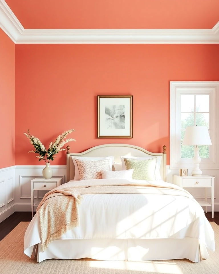 muted coral walls with white trim