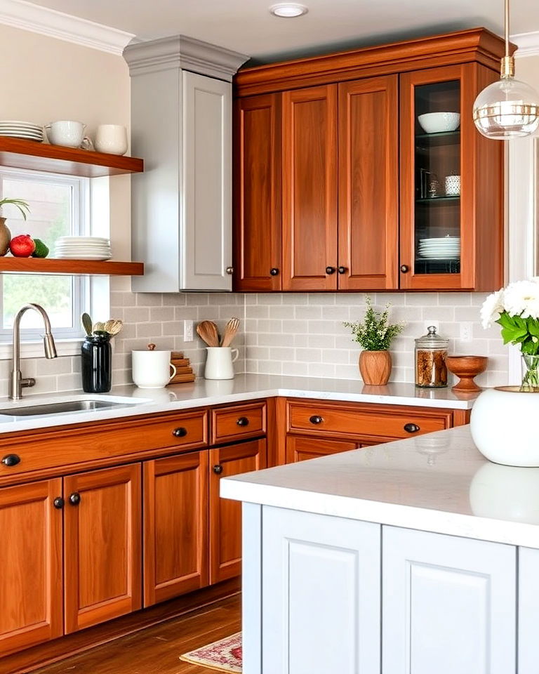 natural cherry with painted cabinets design