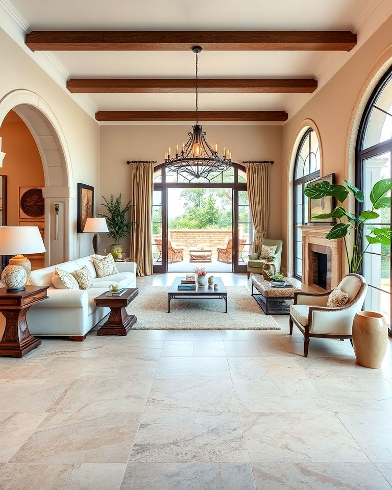 natural stone floor mediterranean living room