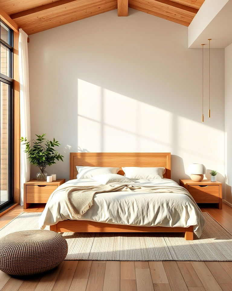 natural wood accents zen bedroom