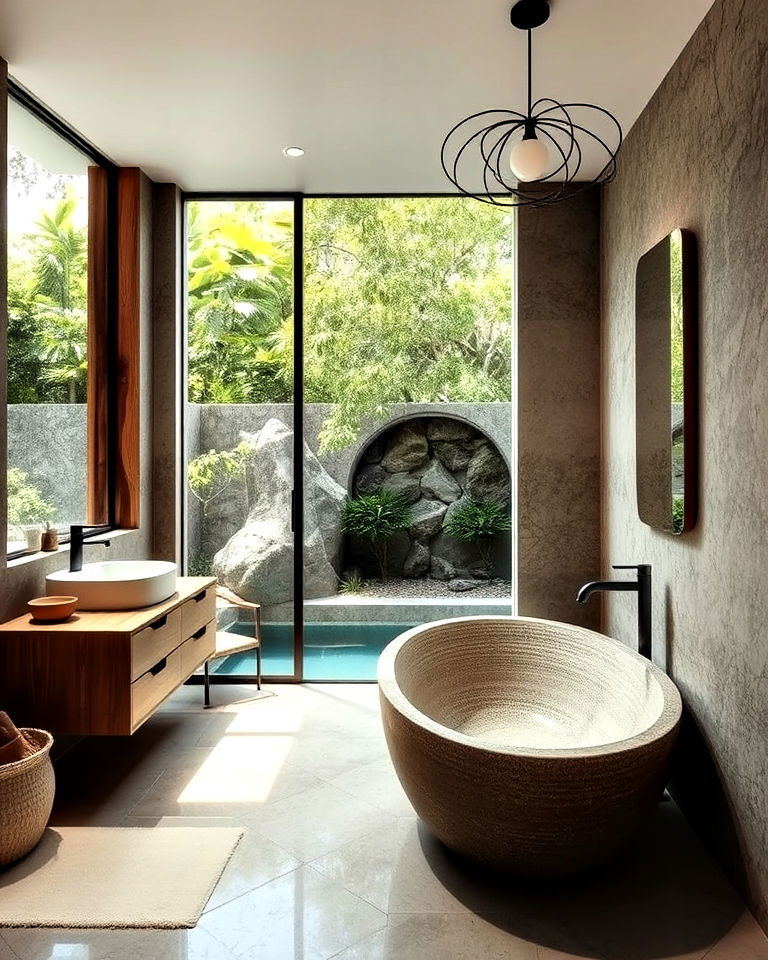 nature inspired design pool bathroom