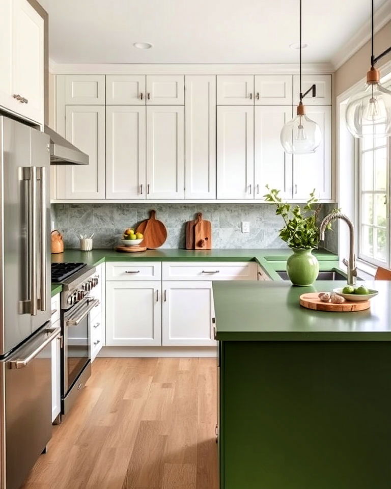 nature inspired moss green kitchen countertops