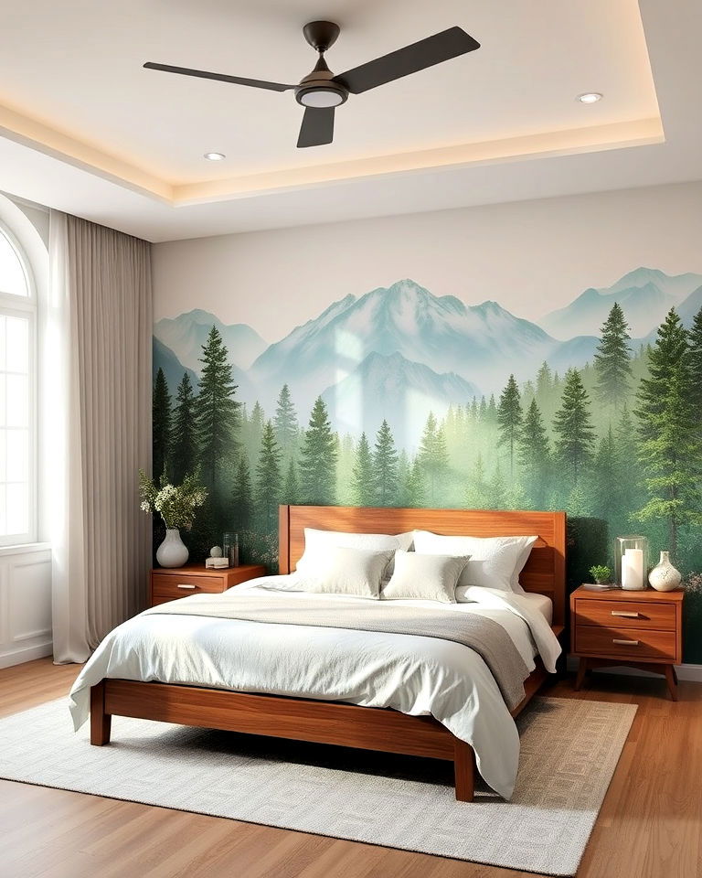 nature inspired mural painting for the bedroom