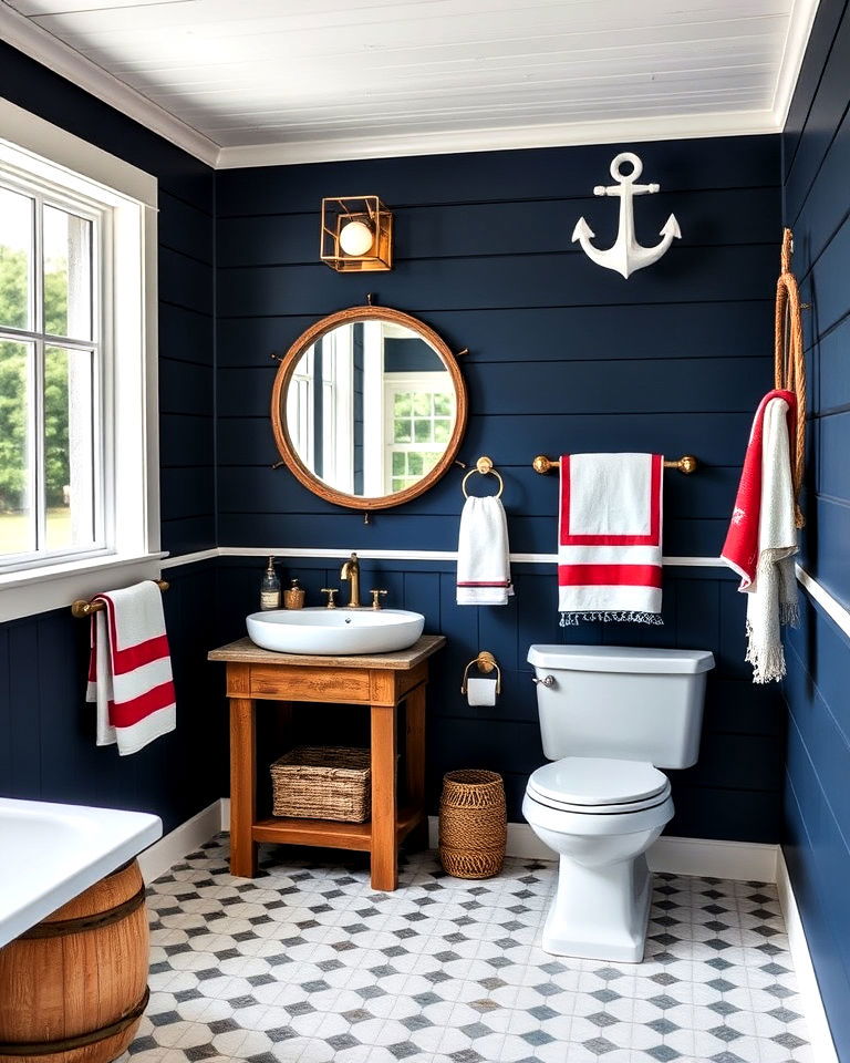 nautical theme bathroom for pool