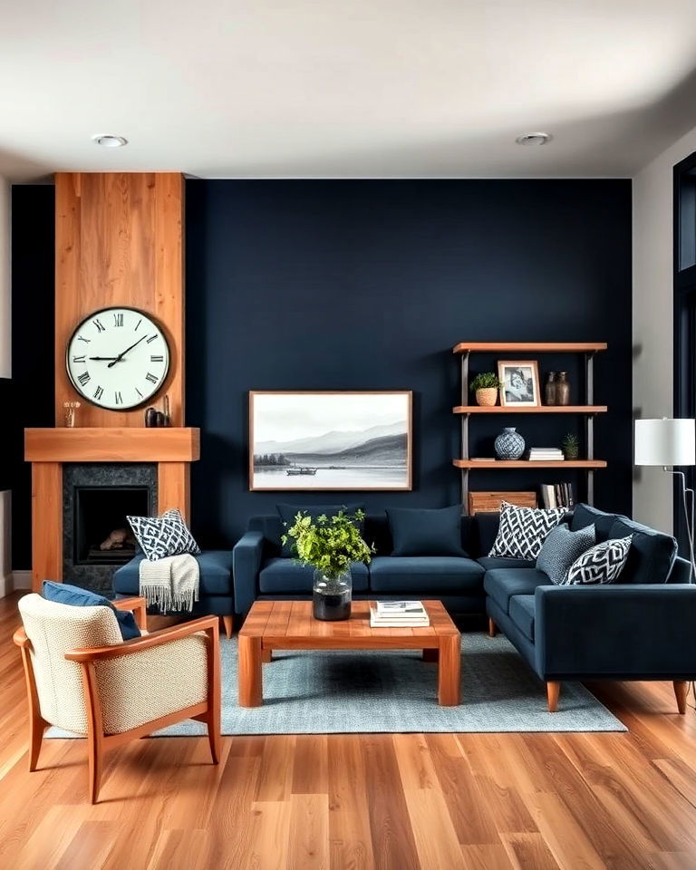 navy and wood combination