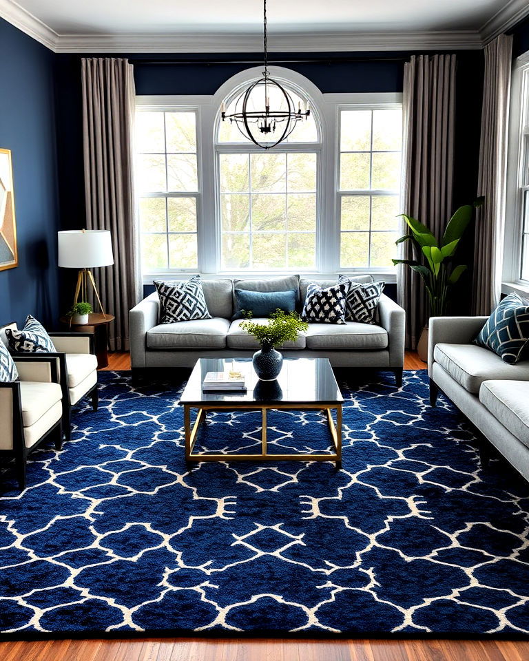 navy patterned rugs