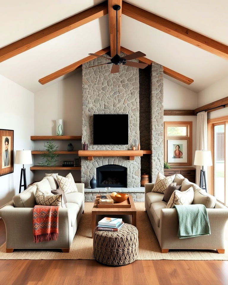 neutral color palette cabin living room