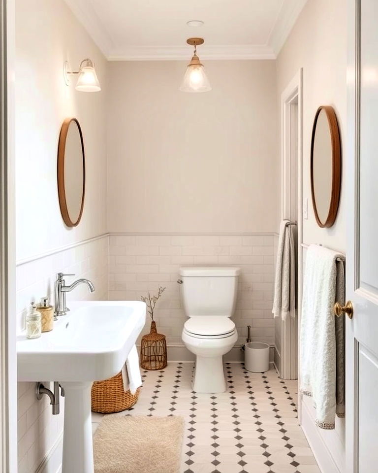 neutral themed elegant hallway bathroom