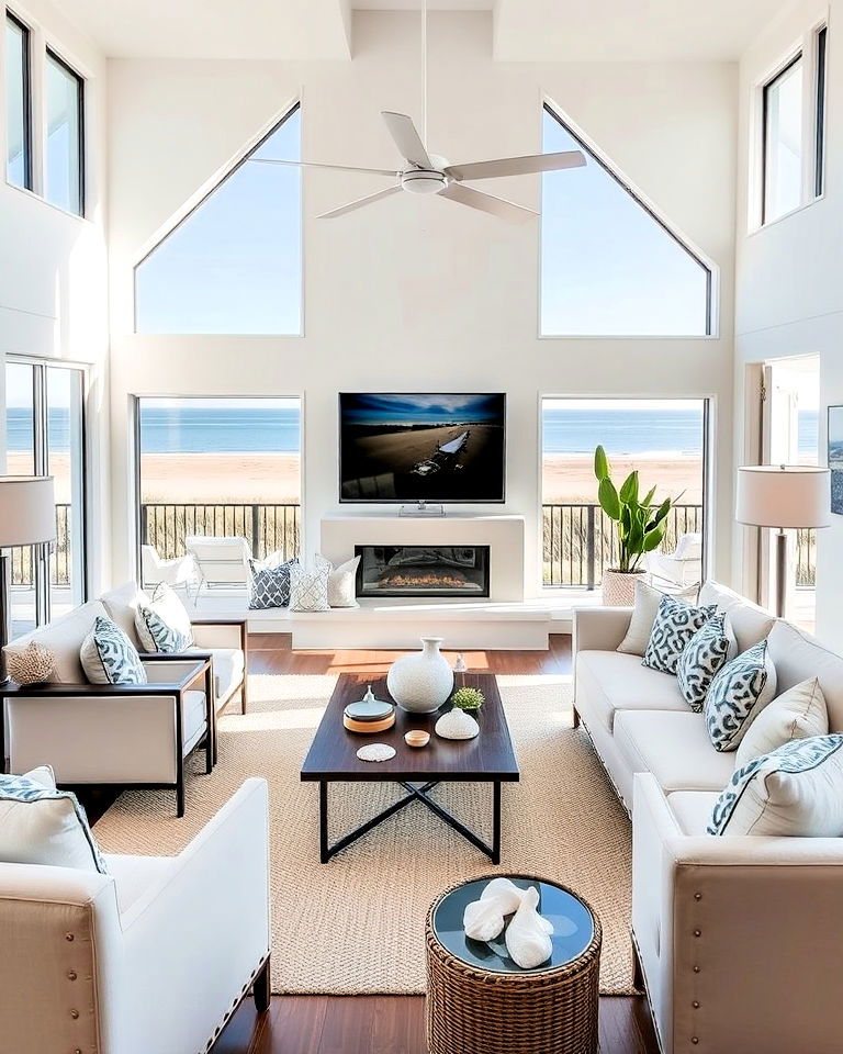 ocean inspired living room with large scenic windows