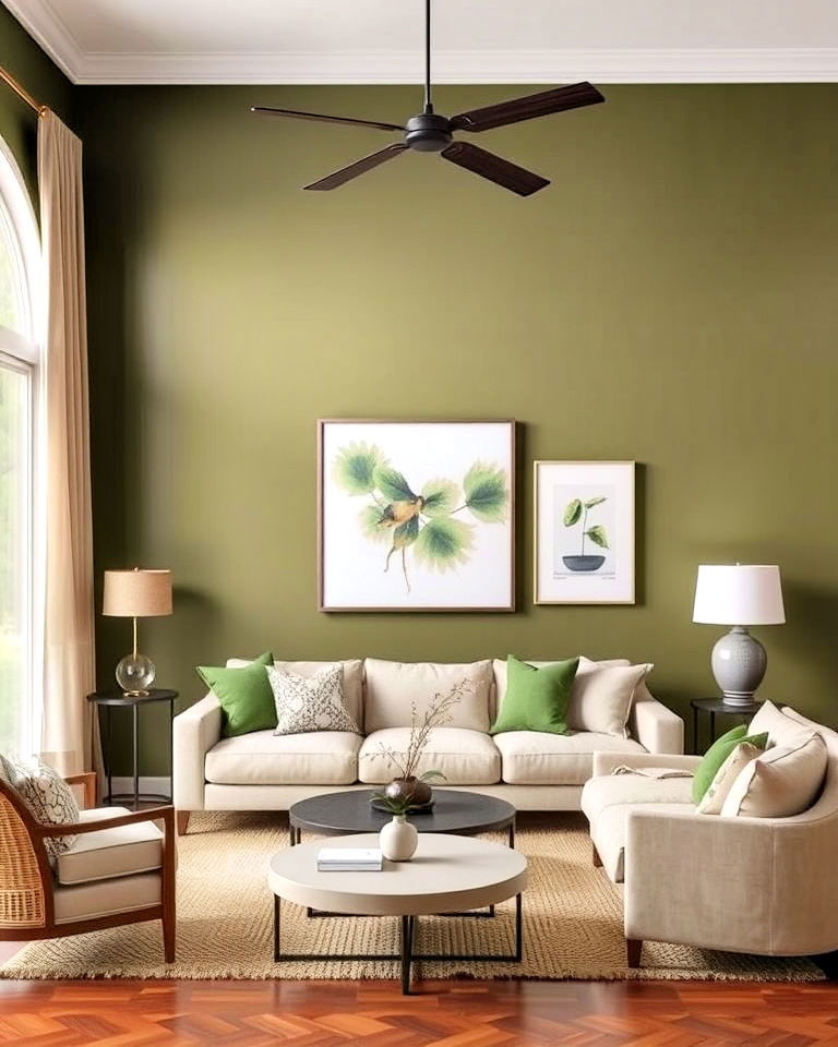 olive green accent wall for living room