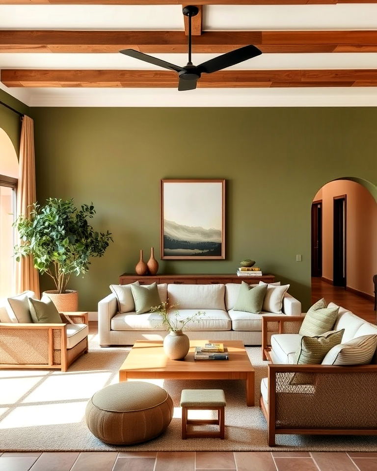 olive green accents living room