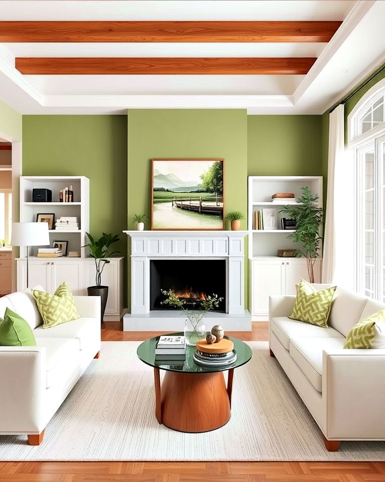 olive green and white contrast for living room