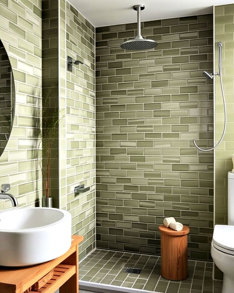 olive green bathroom tiles for a spa like feel