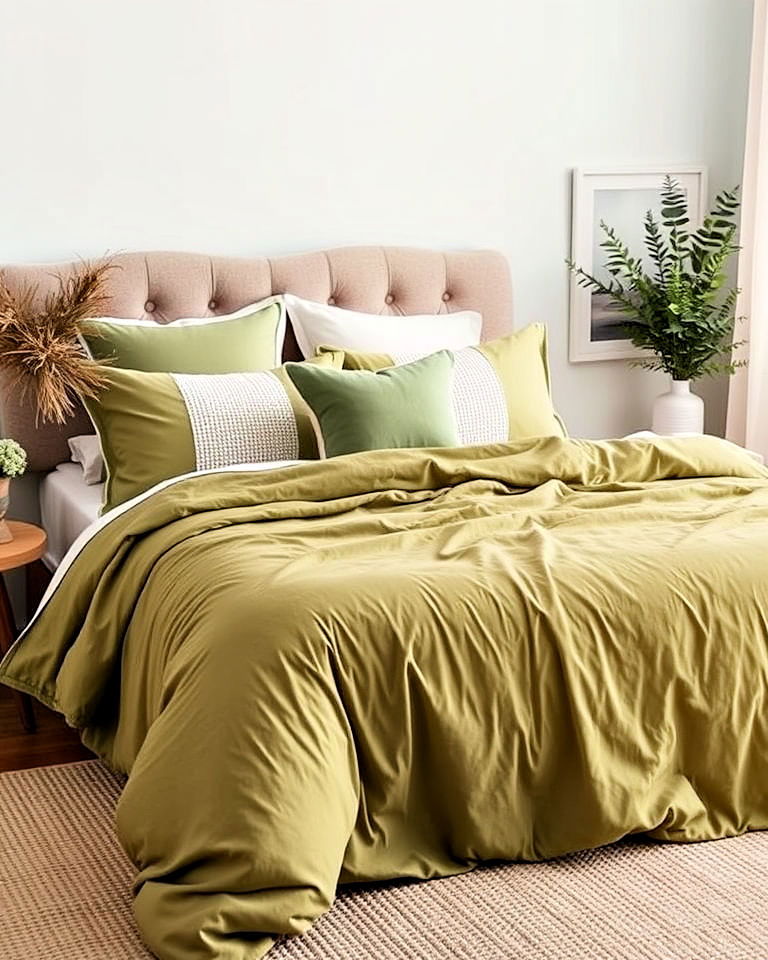 olive green bedspread for a restful retreat