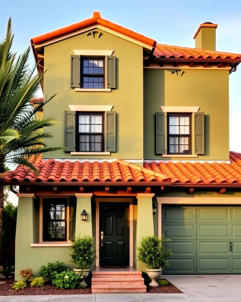 olive green exterior with classic terracotta roof