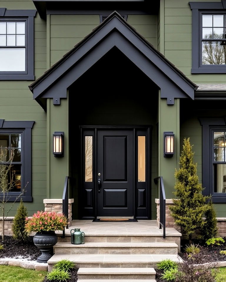 olive green exterior with matte black accents