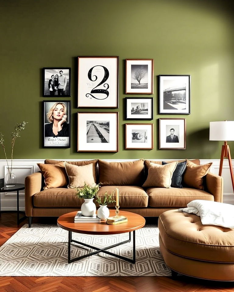 olive green gallery wall