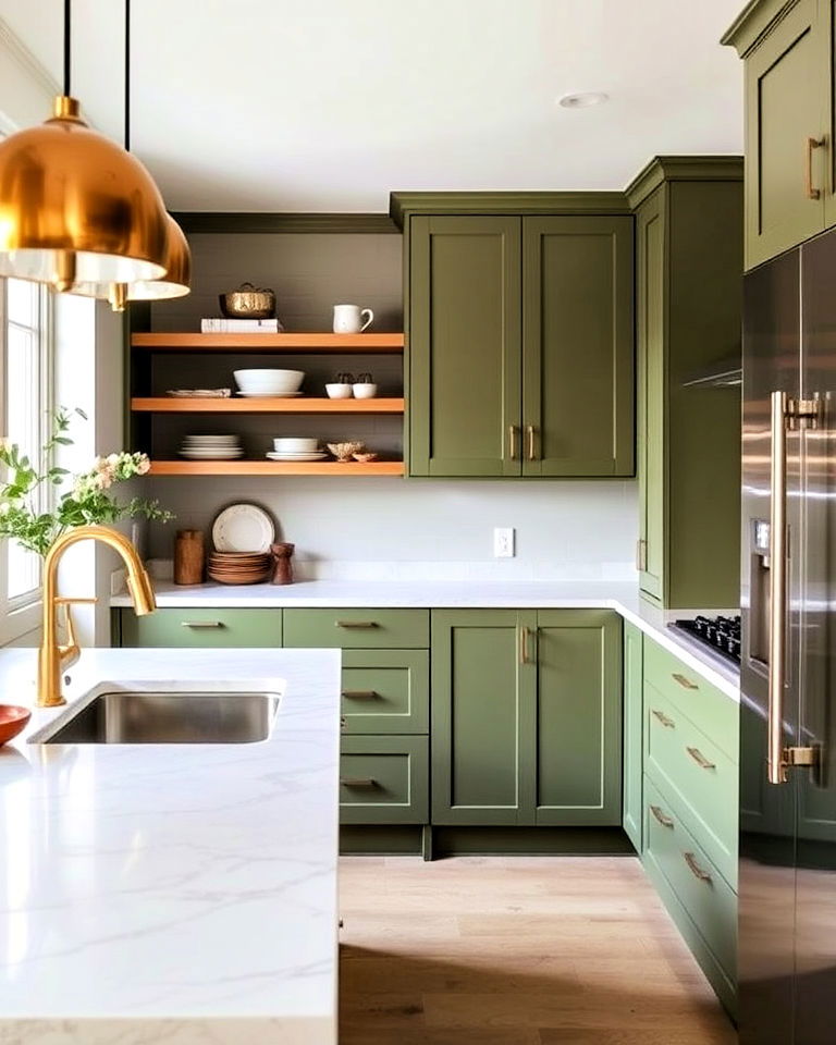 olive green modern kitchen cabinets