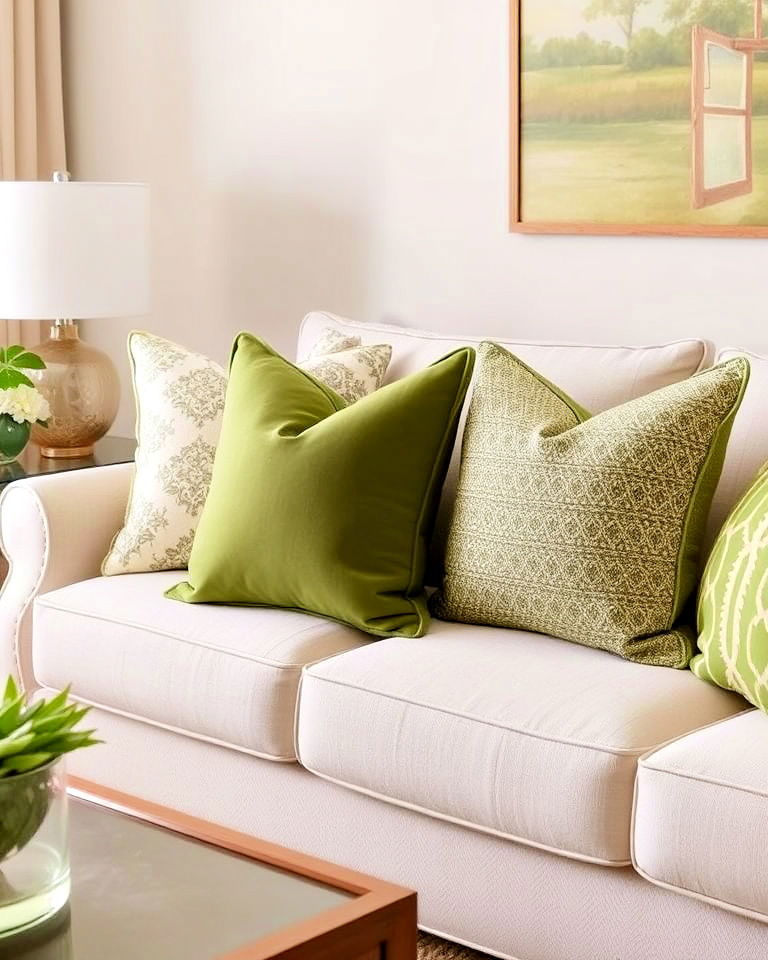 olive green throw pillows for living room