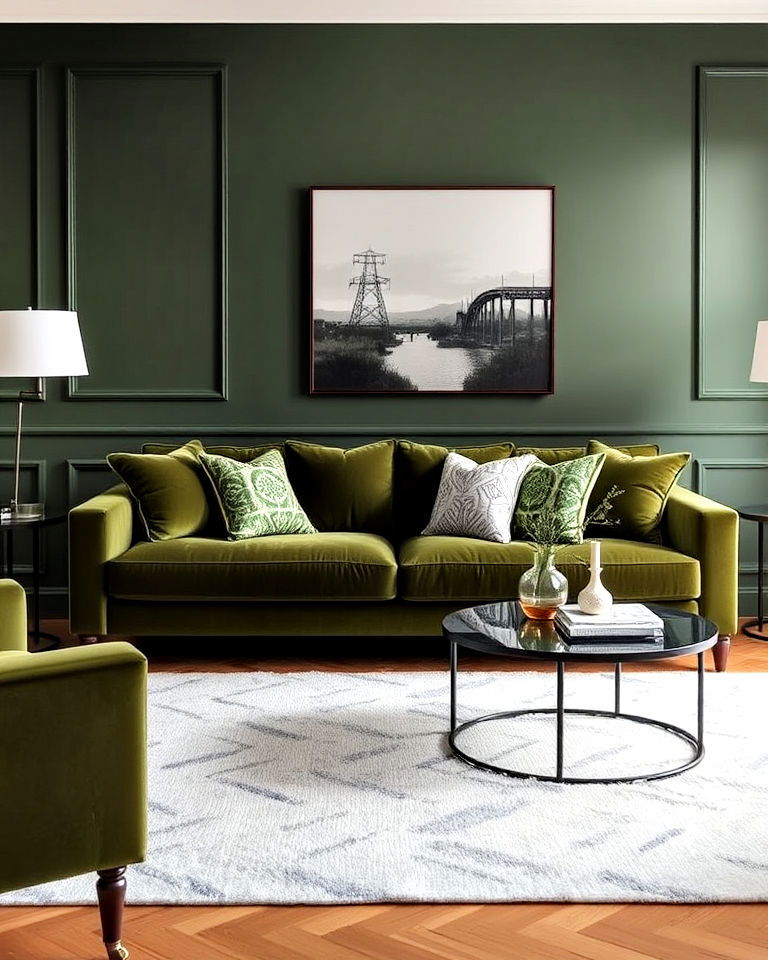 olive green upholstery for living room