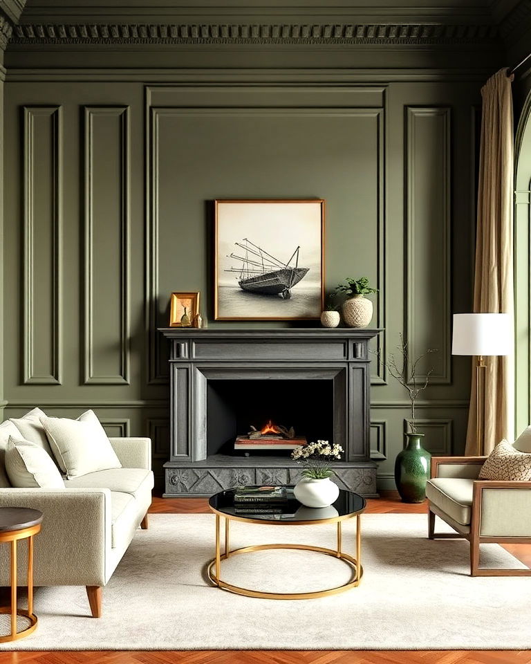 olive green wall molding for living room