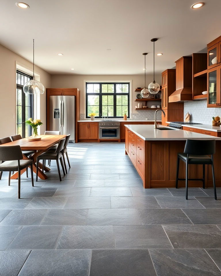open concept kitchen with slate floor open concept kitchen with slate floor