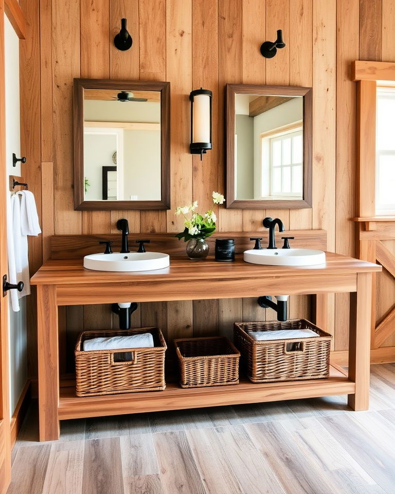 open concept vanity with dual sinks bathroom