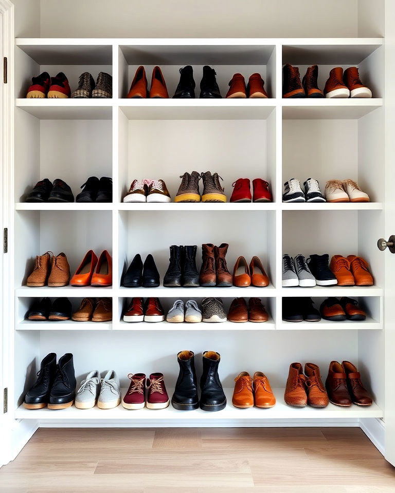 open shoe shelves for entryway