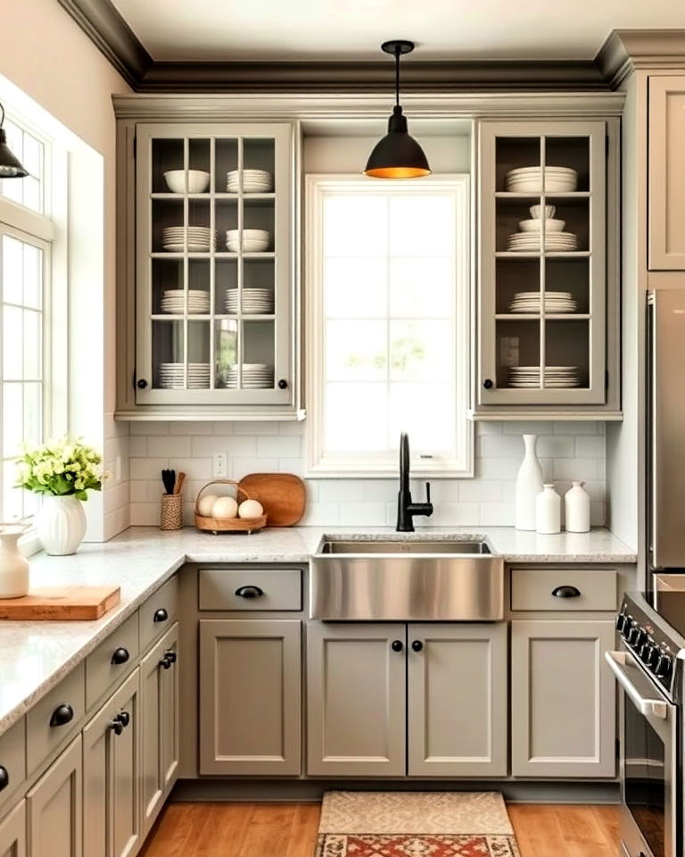 open up the space with glass front cabinets