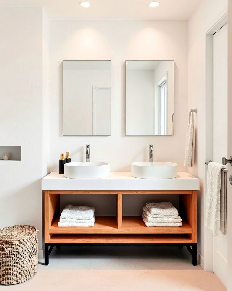open vanity design for minimalist bathroom