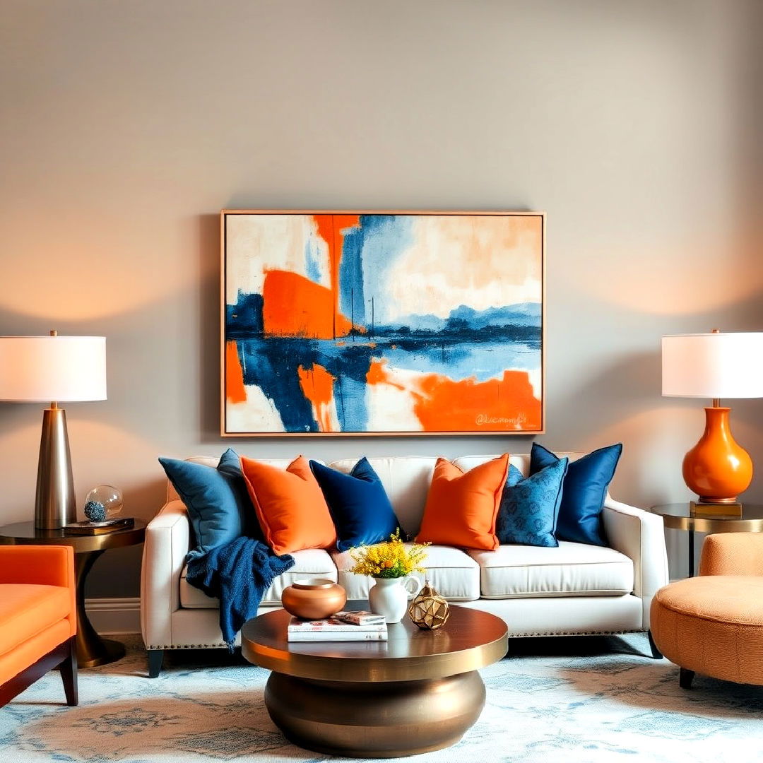 orange and blue artwork as a focal point