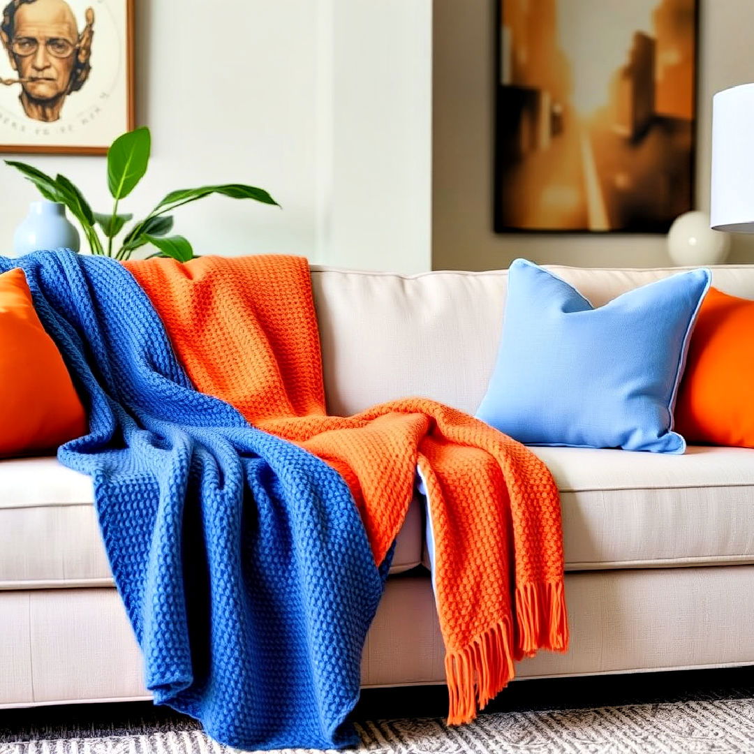 orange and blue throw blankets