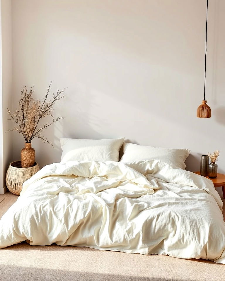organic bedding materials for zen inspired design bedroom