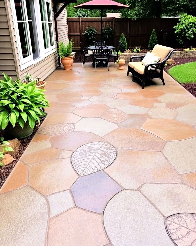 organic leaf prints concrete patio