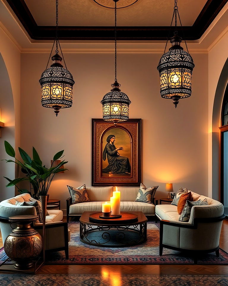 ornate brass lighting for moroccan living room