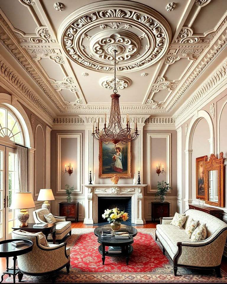 ornate crown molding for a royal living room retreat