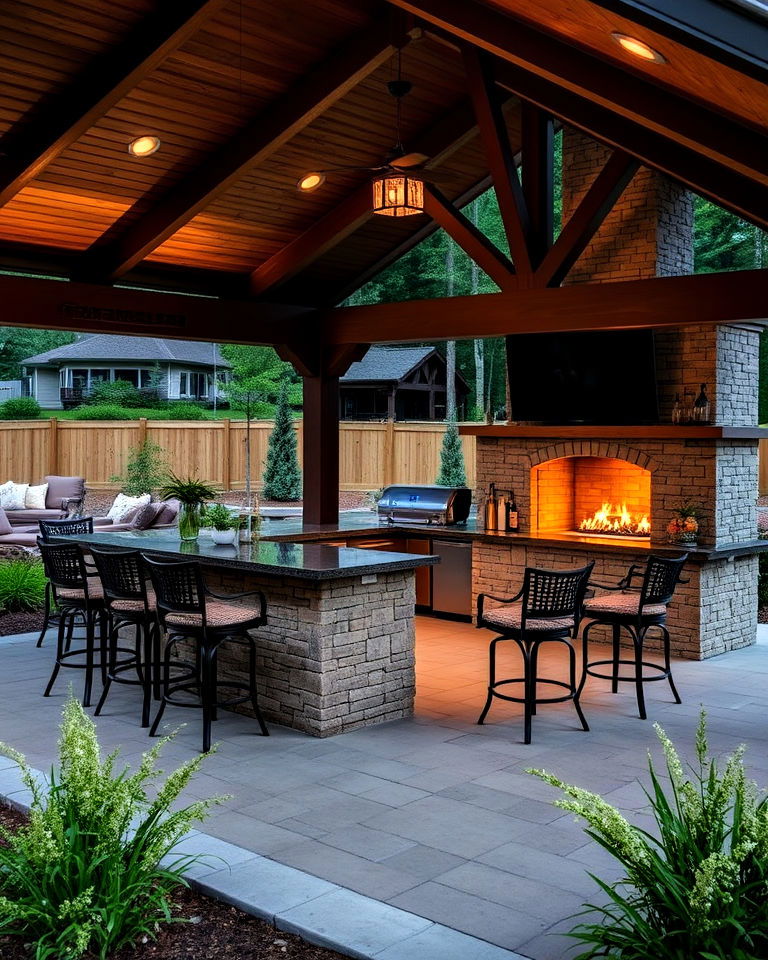 outdoor bar fireplace pavilion idea