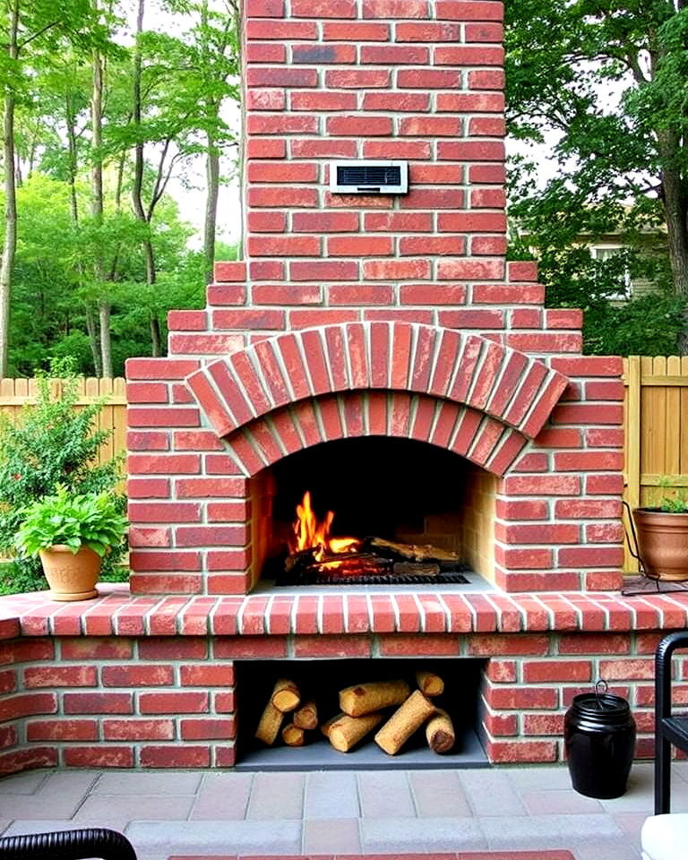 outdoor brick fireplace with pizza oven