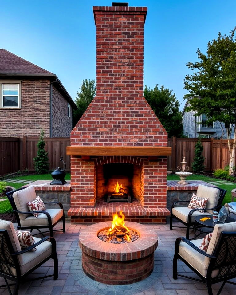 outdoor brick fireplace