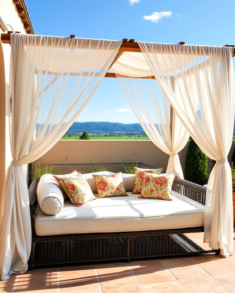 outdoor daybed with sheer curtains