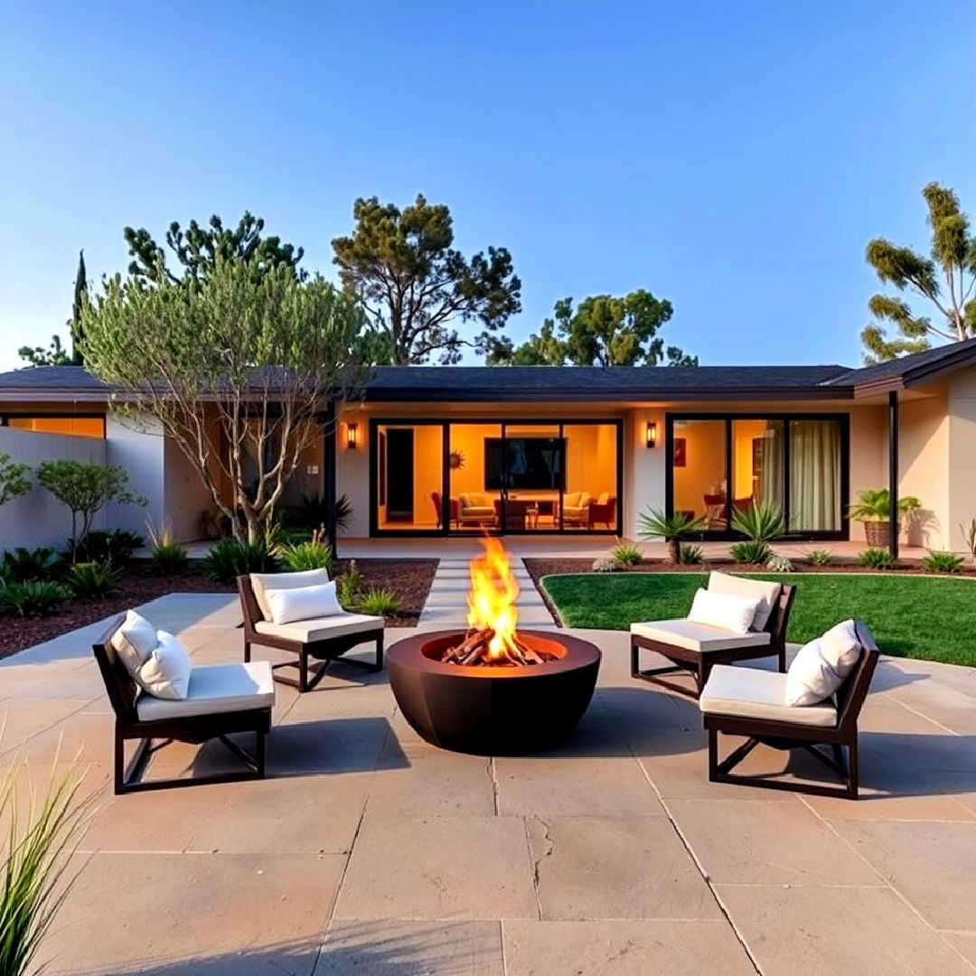 outdoor fire pit for mid century modern home