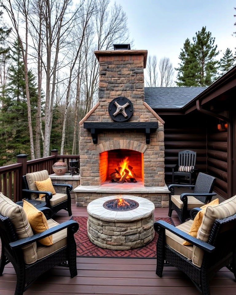 outdoor fireplace for cabin deck