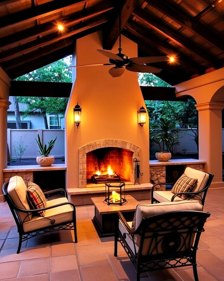 outdoor fireplace for spanish style patio