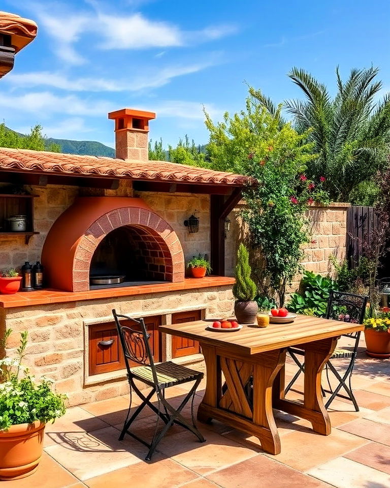 outdoor kitchen with clay oven