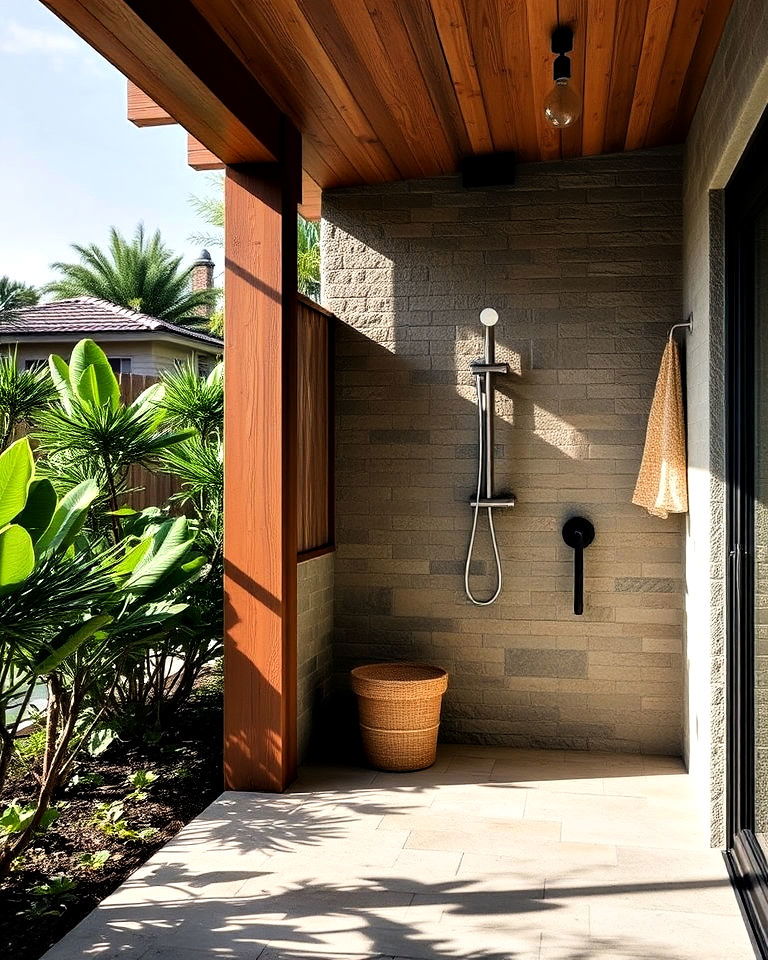 outdoor shower area for pool