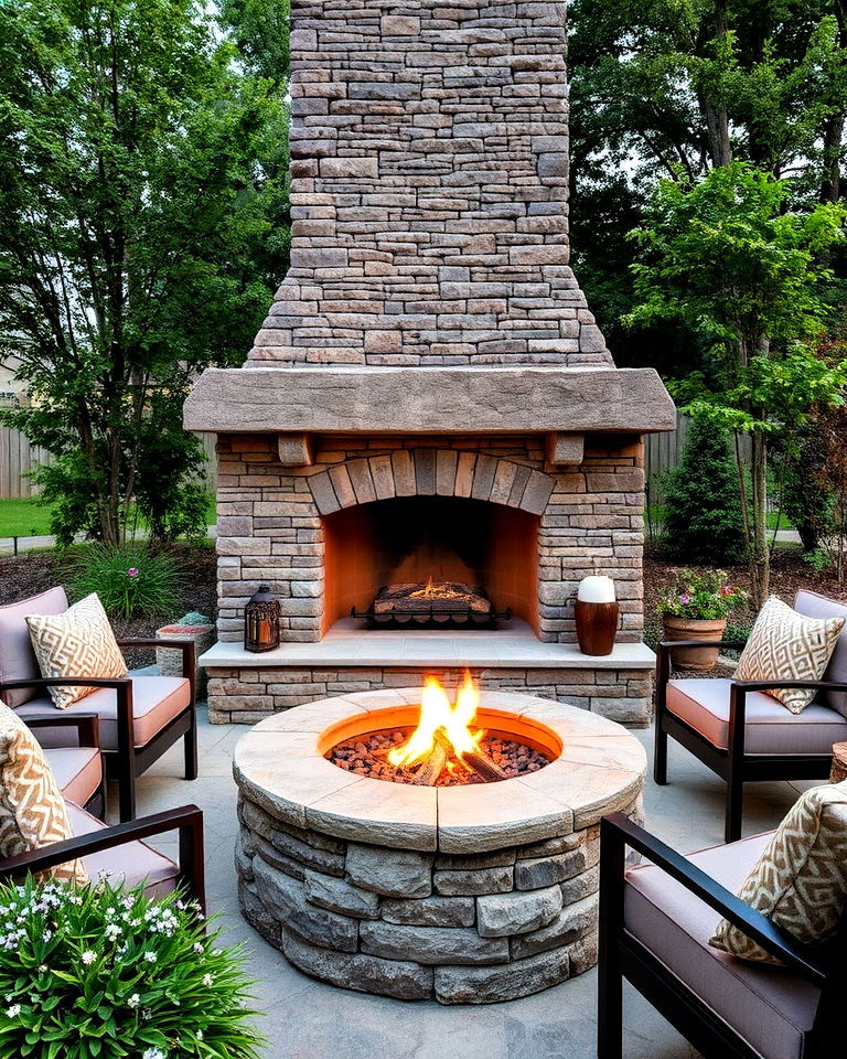 outdoor stacked stone fire pit