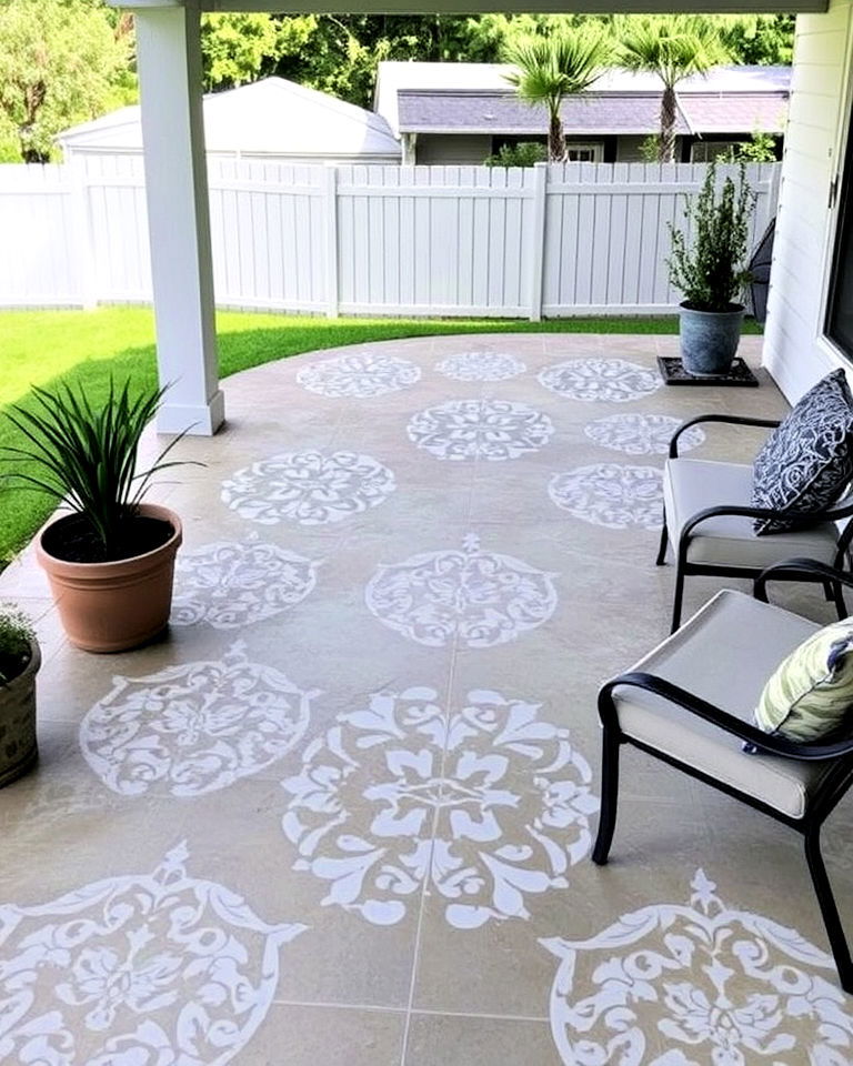 outdoor stenciled concrete floor