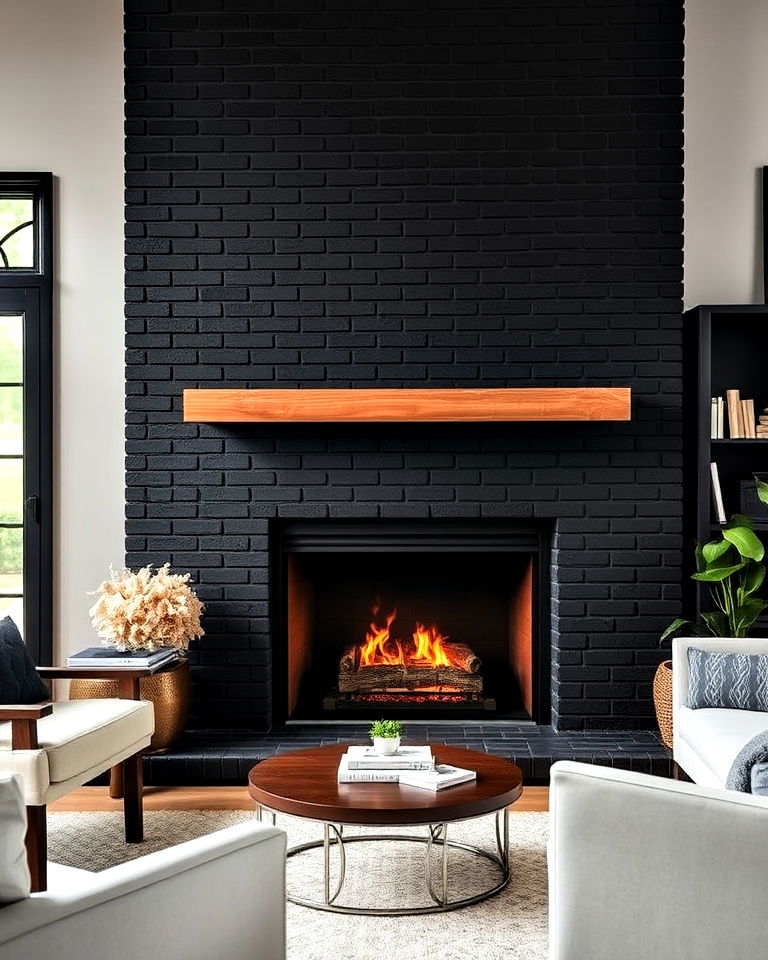 painted black brick fireplace