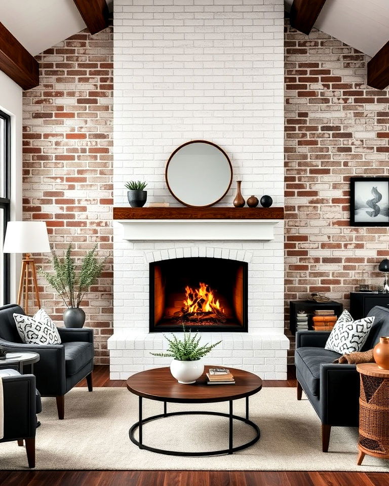 painted brick fireplace accent wall