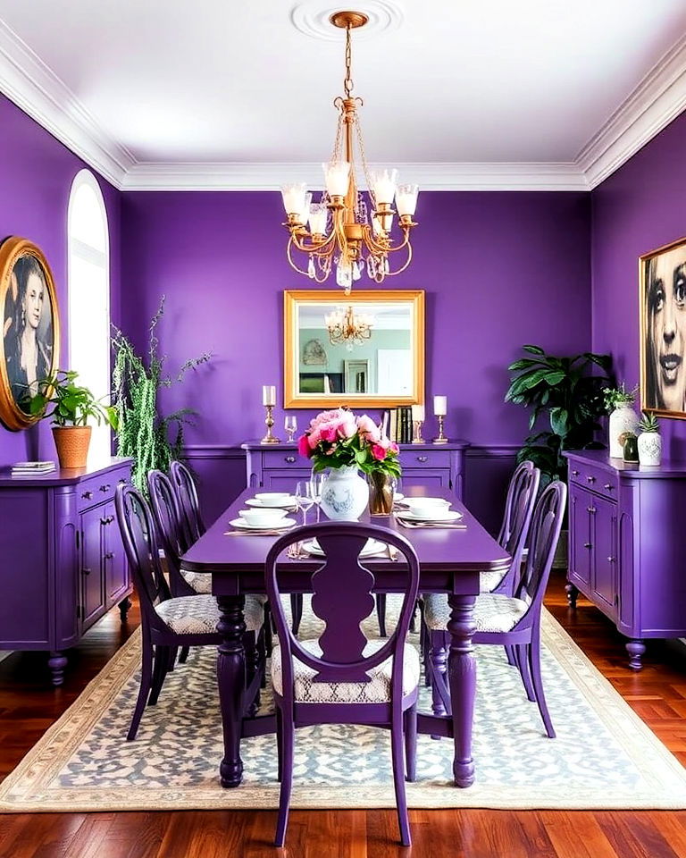painted purple furniture for dining room